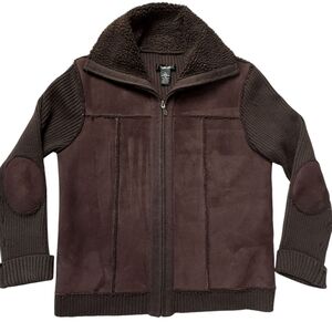 2000s Chocolate Brown Faux Suede Wool Blend Sweater Jacket sz L